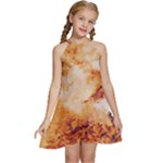 Burnt paper texture print design Kids  Halter Collar Waist Tie Chiffon Dress