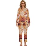Burnt paper texture print design Womens  Long Sleeve Lightweight Pajamas Set