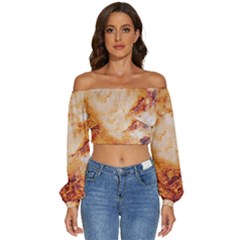 Long Sleeve Crinkled Weave Crop Top 