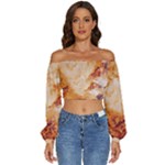 Burnt paper texture print design Long Sleeve Crinkled Weave Crop Top