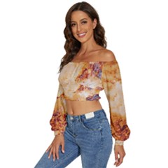 Long Sleeve Crinkled Weave Crop Top 