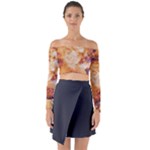 Burnt paper texture print design Long Sleeve Off Shoulder Crop Top