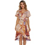Burnt paper texture print design Women s Kimono Wrap Satin Dress