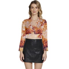 Long Sleeve Tie Back Satin Wrap Top 