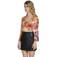 Long Sleeve Tie Back Satin Wrap Top 