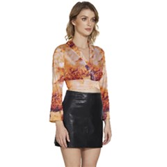 Long Sleeve Tie Back Satin Wrap Top 