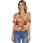 Burnt paper texture print design Puffed Short Sleeve Button Up Jacket