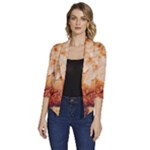 Burnt paper texture print design Women s Draped Front 3/4 Sleeve Shawl Collar Jacket