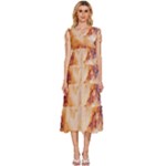 Burnt paper texture print design V-Neck Drawstring Shoulder Sleeveless Maxi Dress