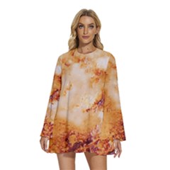 Round Neck Long Sleeve Bohemian Style Chiffon Mini Dress 