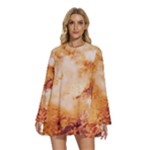 Burnt paper texture print design Round Neck Long Sleeve Bohemian Style Chiffon Mini Dress