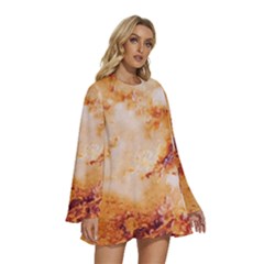 Round Neck Long Sleeve Bohemian Style Chiffon Mini Dress 