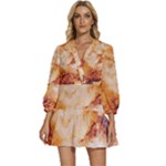 Burnt paper texture print design V-Neck Placket Mini Dress