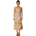 Burnt paper texture print design Tie-Strap Tiered Midi Chiffon Dress