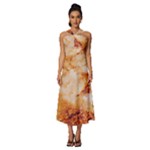 Burnt paper texture print design Sleeveless Cross Front Cocktail Midi Chiffon Dress