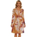 Burnt paper texture print design Long Sleeve Dress With Pocket