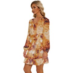 Long Sleeve Waist Tie Ruffle Velvet Dress 