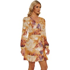Long Sleeve Waist Tie Ruffle Velvet Dress 