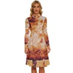 Burnt paper texture print design Long Sleeve Shirt Collar A-Line Dress