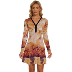Long Sleeve Deep V Mini Dress  