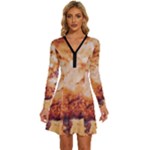 Burnt paper texture print design Long Sleeve Deep V Mini Dress 