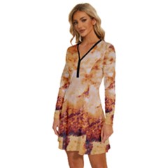 Long Sleeve Deep V Mini Dress  