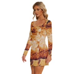 Long Sleeve Square Neck Bodycon Velvet Dress 