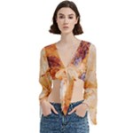 Burnt paper texture print design Trumpet Sleeve Cropped Top
