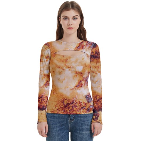 Burnt paper texture print design Women s Cut Out Long Sleeve T
