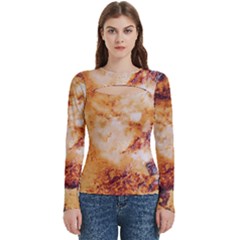 Burnt paper texture print design Women s Cut Out Long Sleeve T