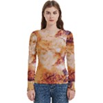 Burnt paper texture print design Women s Cut Out Long Sleeve T-Shirt