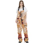 Burnt paper texture print design Women s Front Zip Ski And Snowboard Bib Pants