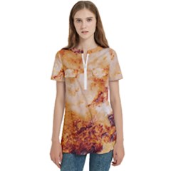 Women s Zip Front V-Neck Short Sleeve Casual Top Pocket Shirt 