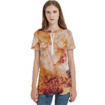 Burnt paper texture print design Women s Zip Front V-Neck Short Sleeve Casual Top Pocket Shirt