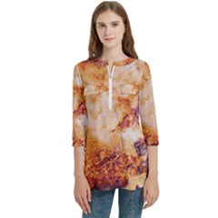 Women s Zip Front V-Neck 3/4 Sleeve Casual Top Pocket Shirt 