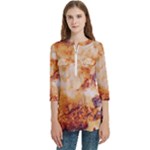 Burnt paper texture print design Women s Zip Front V-Neck 3/4 Sleeve Casual Top Pocket Shirt