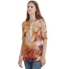 Women s Zip Front V-Neck 3/4 Sleeve Casual Top Pocket Shirt 