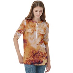 Women s Zip Front V-Neck 3/4 Sleeve Casual Top Pocket Shirt 