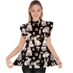 Easter bunny pattern Ruffle Collar Short Sleeve Chiffon Top