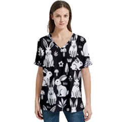 V-Neck Split Shoulder Casual T-Shirt 