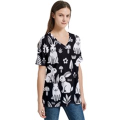 V-Neck Split Shoulder Casual T-Shirt 