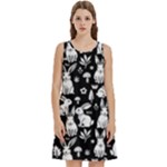 Easter bunny pattern Round Neck Sleeve Casual Dress With Pockets