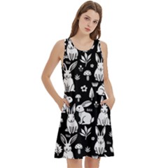 Round Neck Sleeve Casual Dress With Pockets 