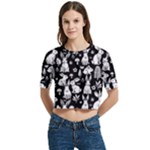Easter bunny pattern Women s Round Neck Short Sleeve Crop Top