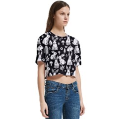 Women s Round Neck Short Sleeve Crop Top 