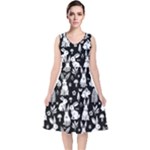 Easter bunny pattern V-Neck Midi Sleeveless Dress 