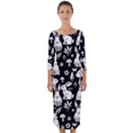 Easter bunny pattern Quarter Sleeve Midi Bodycon Dress