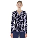 Easter bunny pattern V-Neck Long Sleeve Top
