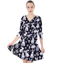 Quarter Sleeve Front Wrap Dress 