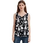 Easter bunny pattern Women s V-Neck Sleeveless Satin Top